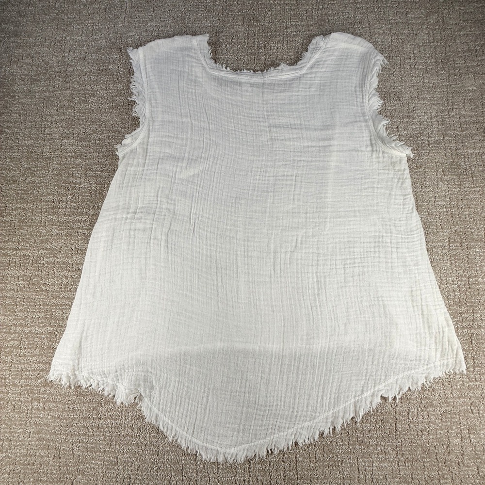 Wilt Women Tank Top Raw Hem Frayed Gauze XS White Cotton Made in USA - Picture 3 of 7